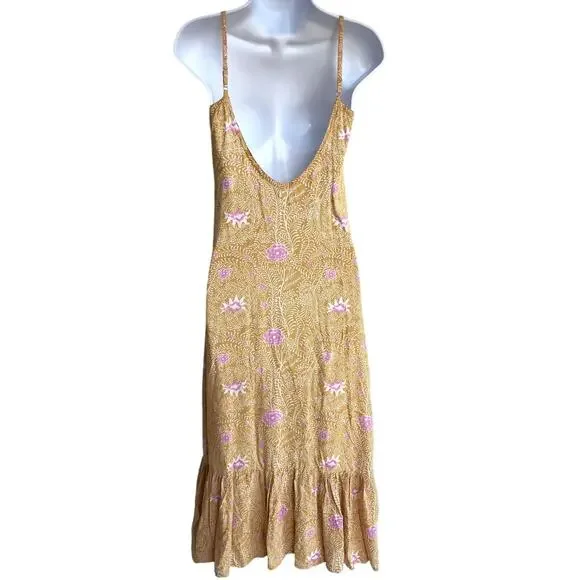 Beachgold Button Down Sundress with Ruffled Hem-Has Sml Ink Spots-size XS - Picture 4 of 11